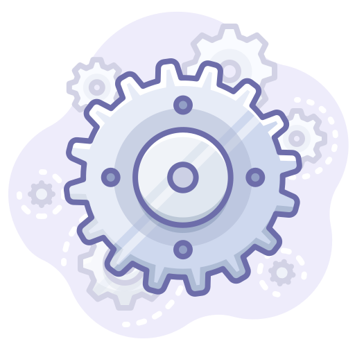 Zahnräder Symbol Illustration auf lila Hintergrund.