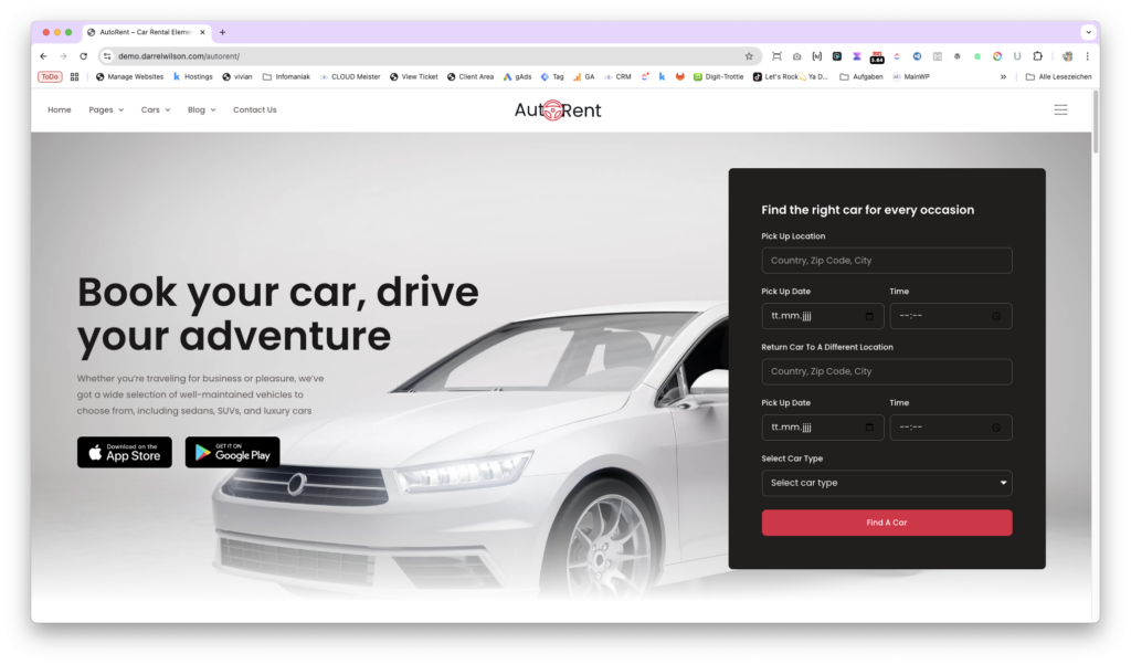 Autovermietung-Website mit Fahrzeugbuchungstool