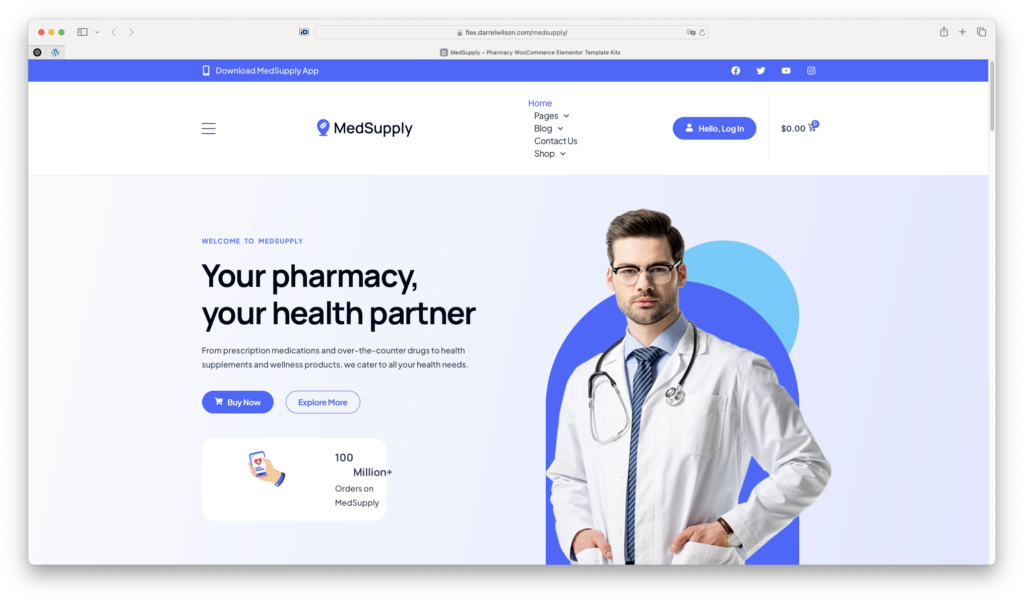 MedSupply Apotheken-Webseite mit Arztabbildung.